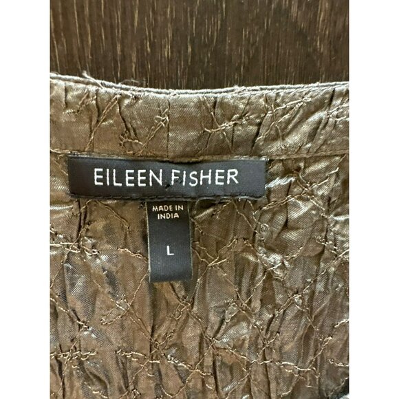 Eileen Fisher 100% Silk Crinkle Textured Button-Down Tunic Top Size L - Picture 3 of 7